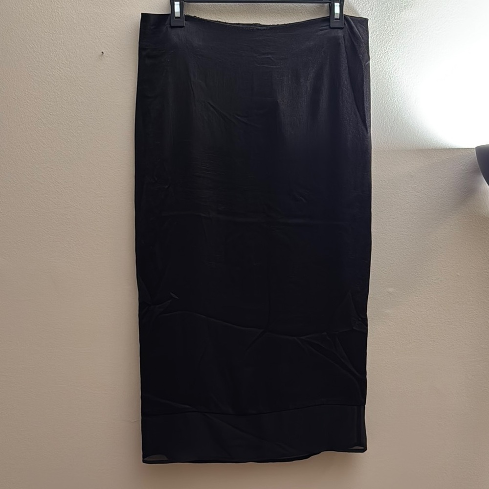 NWT! Black Satin Midi Skirt